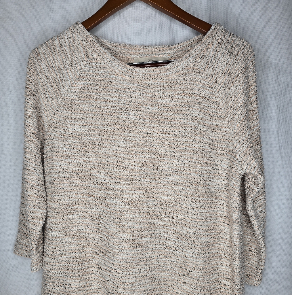 Loft Sweater Marled Pale Pink Chunky Knit 3/4 Sleeve Pullover Beachy Casual M